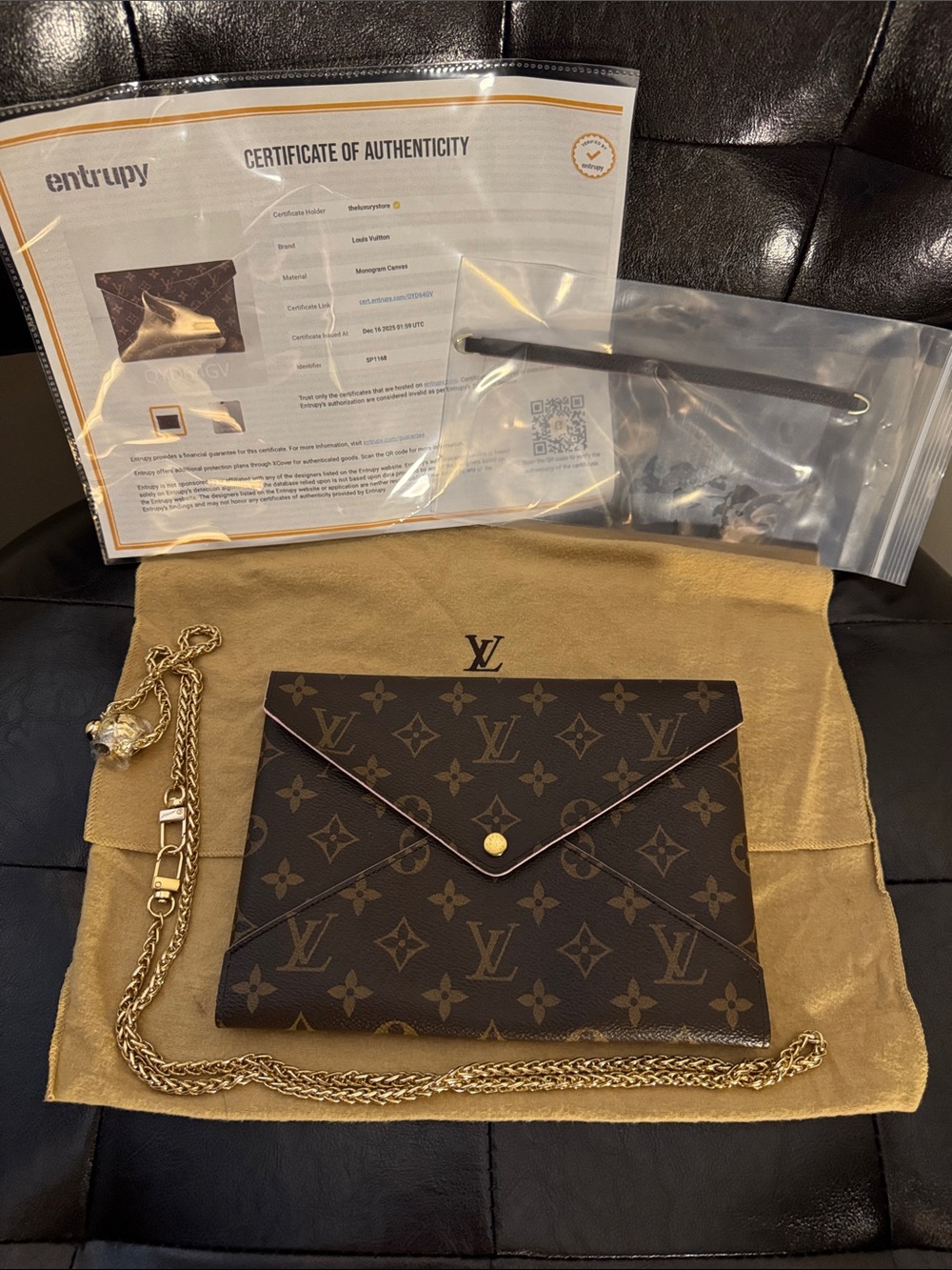 Louis Vuitton Brown Monogram Envelope Clutch with Gold Chain